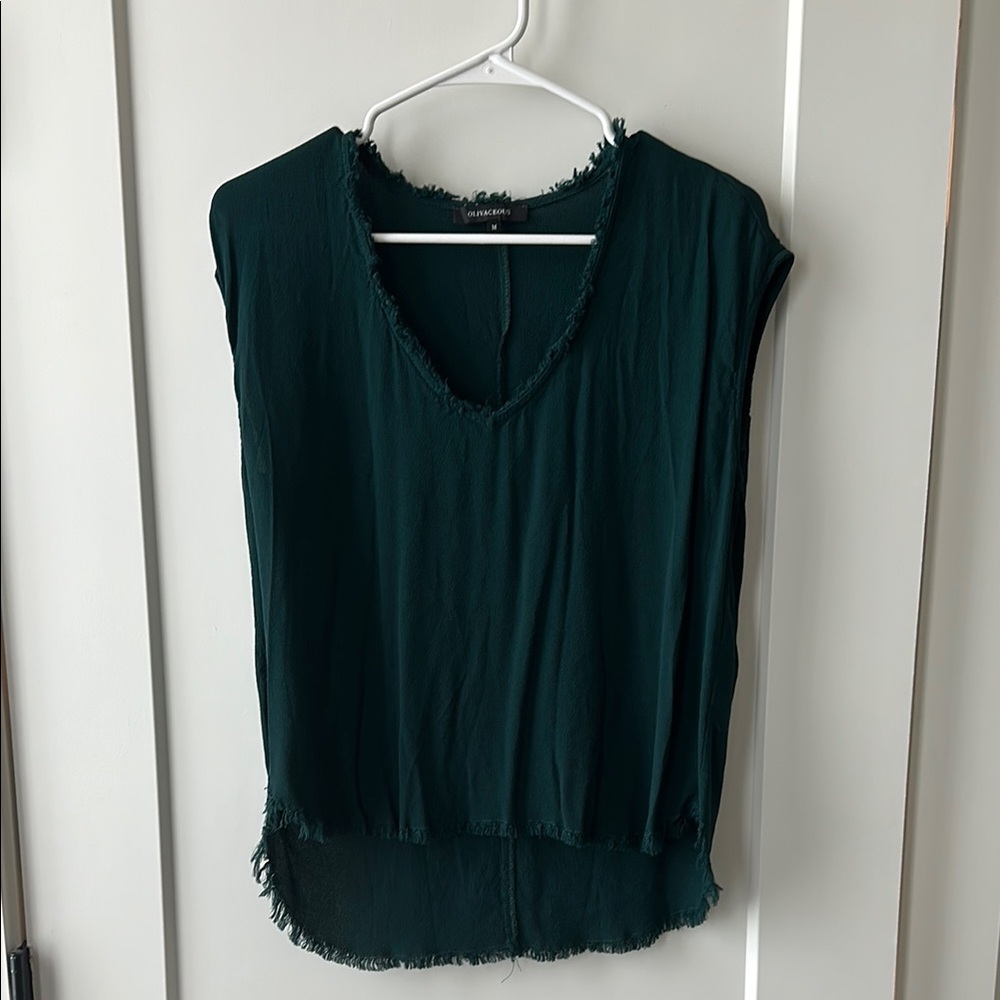 Olivaceous Green Ruffled Blouse Tank Top